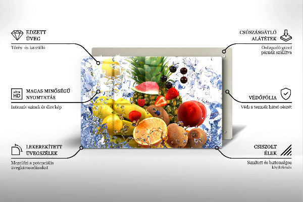 Glas Herdabdeckplatte Saftige Früchte und Wasser