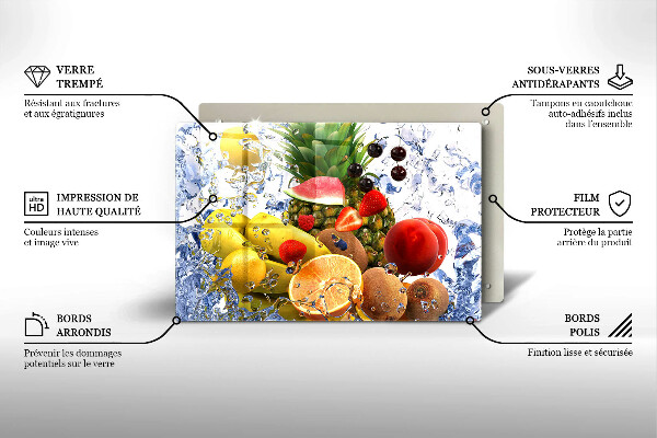 Glas Herdabdeckplatte Saftige Früchte und Wasser