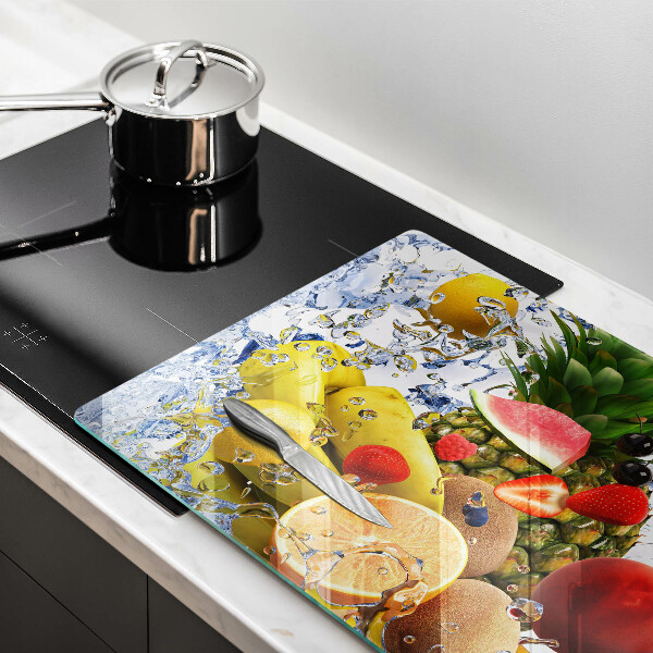 Glas Herdabdeckplatte Saftige Früchte und Wasser