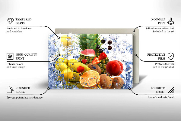 Glas Herdabdeckplatte Saftige Früchte und Wasser