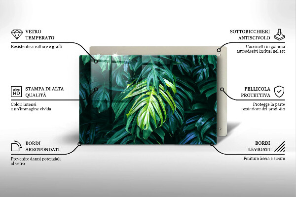 Glas Herdabdeckplatte Wilde Monstera-Blätter