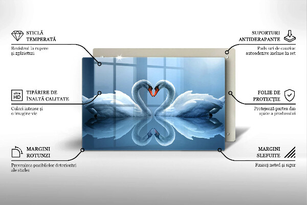 Glas Herdabdeckplatte Zwei Schwanenherzen