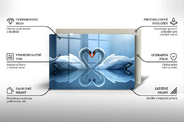 Glas Herdabdeckplatte Zwei Schwanenherzen