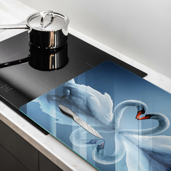 Glas Herdabdeckplatte Zwei Schwanenherzen