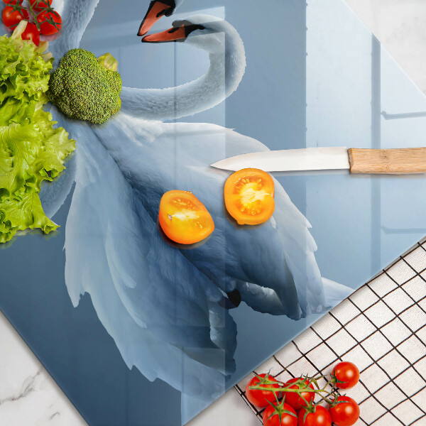 Glas Herdabdeckplatte Zwei Schwanenherzen