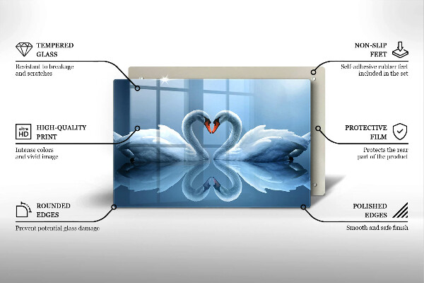Glas Herdabdeckplatte Zwei Schwanenherzen