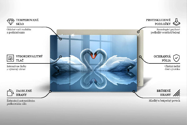Glas Herdabdeckplatte Zwei Schwanenherzen
