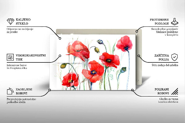 Glas Herdabdeckplatte Rote Mohnblumen