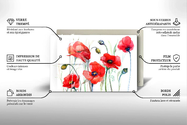 Glas Herdabdeckplatte Rote Mohnblumen