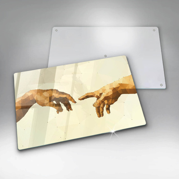 Glas Herdabdeckplatte Erschaffung von Adams Händen