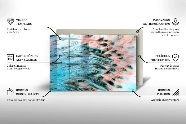 Glas Herdabdeckplatte Boho-Vogelfedern