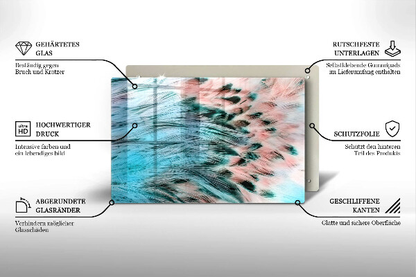 Glas Herdabdeckplatte Boho-Vogelfedern