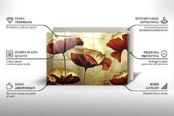 Glas Herdabdeckplatte Bemalte Boho-Blumen