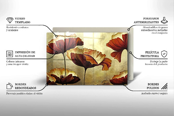 Glas Herdabdeckplatte Bemalte Boho-Blumen