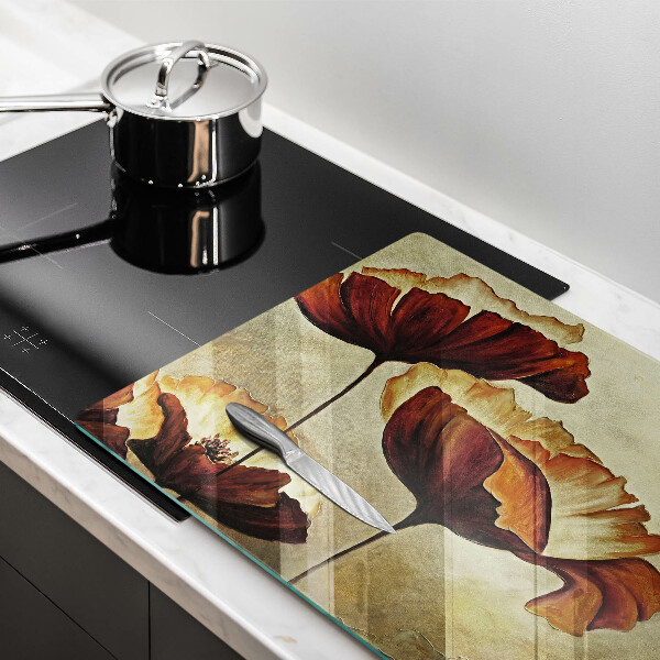 Glas Herdabdeckplatte Bemalte Boho-Blumen