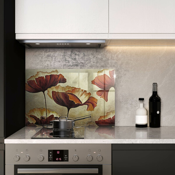 Glas Herdabdeckplatte Bemalte Boho-Blumen