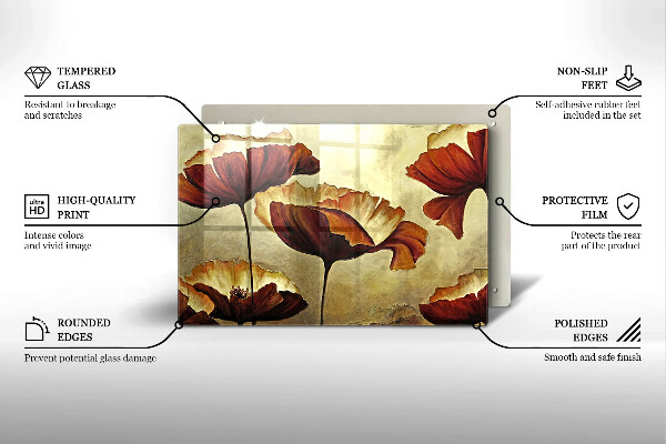 Glas Herdabdeckplatte Bemalte Boho-Blumen