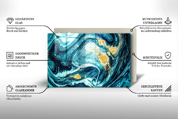 Glas Ceranfeldabdeckung Blaugoldene Abstraktion