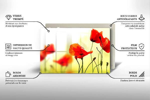 Glas Herdabdeckplatte Rote Mohnblumen
