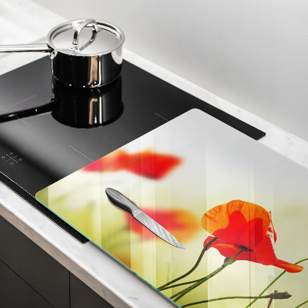 Glas Herdabdeckplatte Rote Mohnblumen