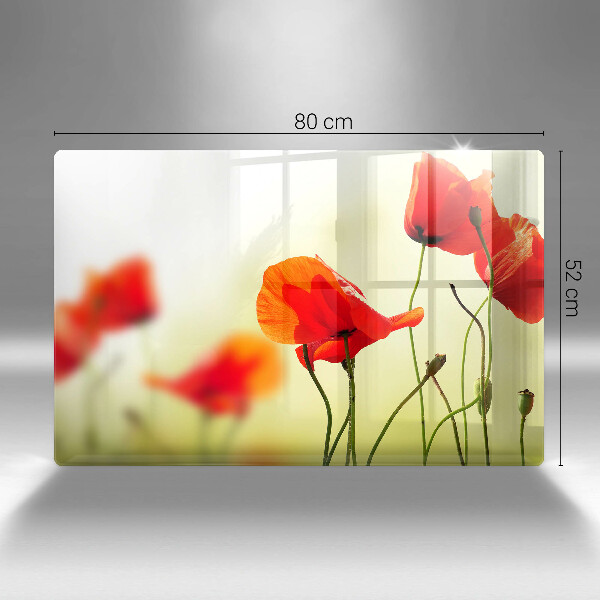 Glas Herdabdeckplatte Rote Mohnblumen
