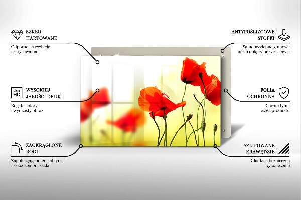 Glas Herdabdeckplatte Rote Mohnblumen