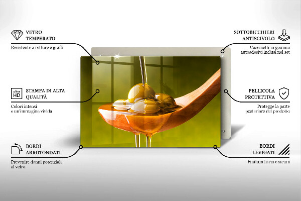 Glas Herdabdeckplatte Olivenöl und Oliven