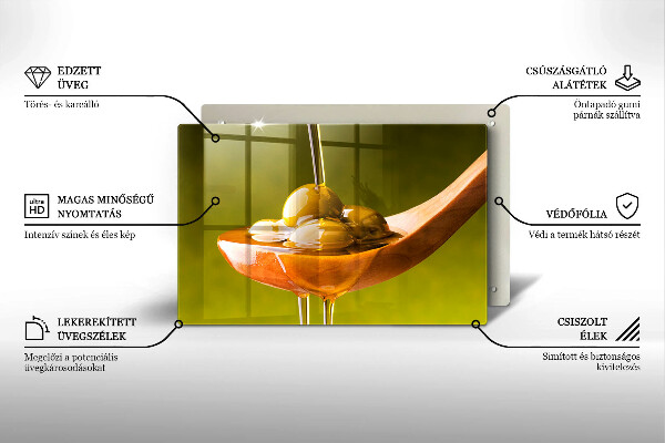 Glas Herdabdeckplatte Olivenöl und Oliven