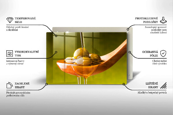 Glas Herdabdeckplatte Olivenöl und Oliven