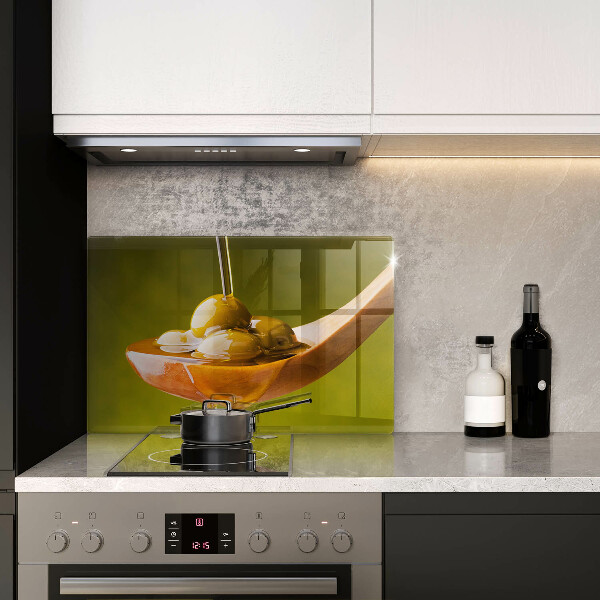 Glas Herdabdeckplatte Olivenöl und Oliven