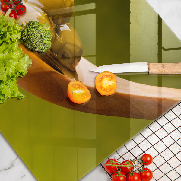 Glas Herdabdeckplatte Olivenöl und Oliven