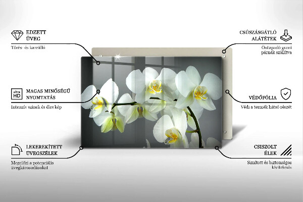Glas Herdabdeckplatte Weiße Orchideenblüten