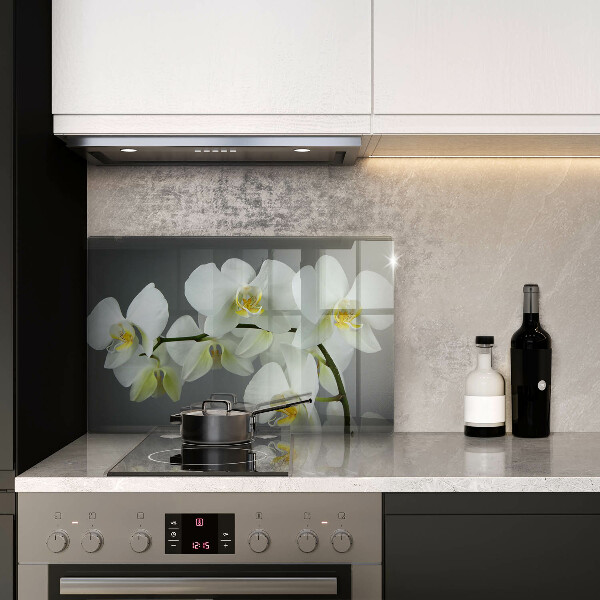 Glas Herdabdeckplatte Weiße Orchideenblüten