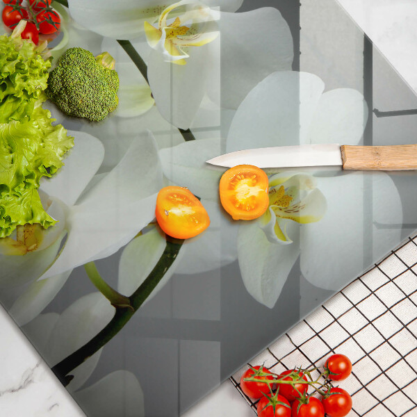 Glas Herdabdeckplatte Weiße Orchideenblüten