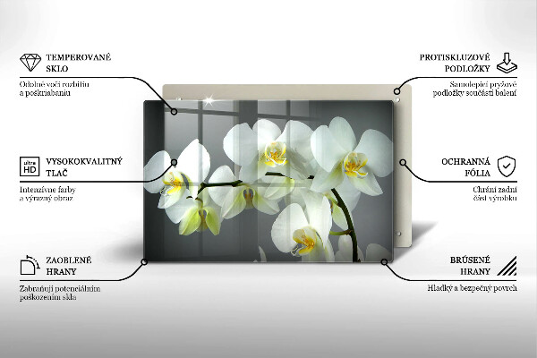 Glas Herdabdeckplatte Weiße Orchideenblüten