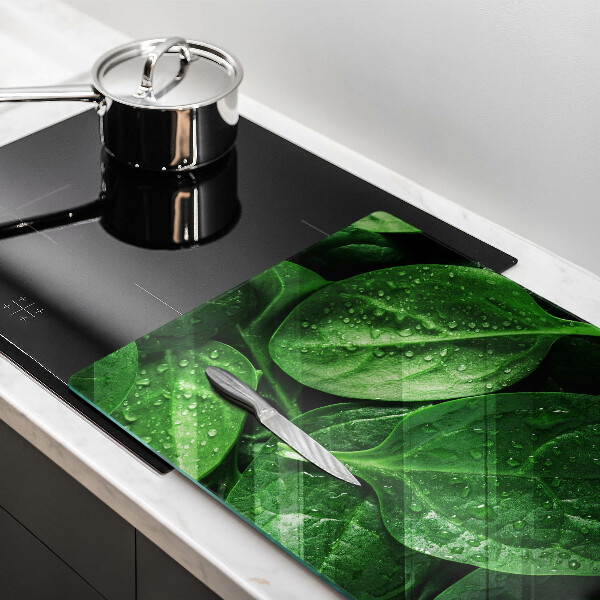 Glas Herdabdeckplatte Basilikumblätter