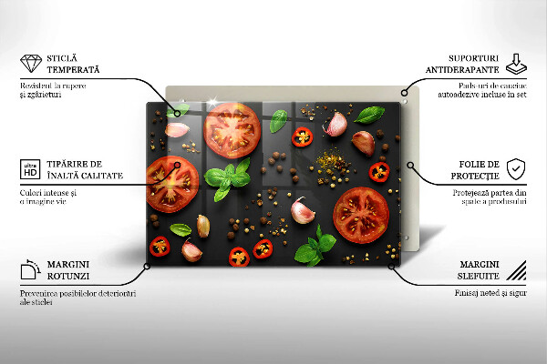 Glas Herdabdeckplatte Tomaten und Gewürze