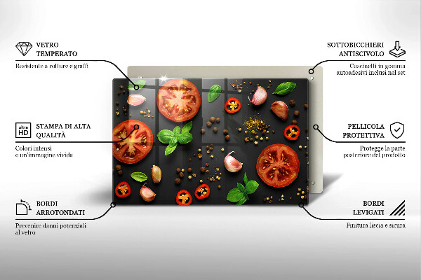 Glas Herdabdeckplatte Tomaten und Gewürze