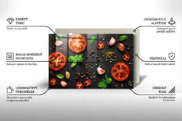 Glas Herdabdeckplatte Tomaten und Gewürze