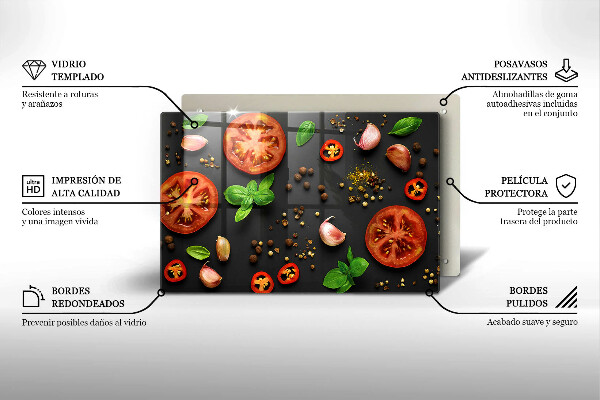 Glas Herdabdeckplatte Tomaten und Gewürze