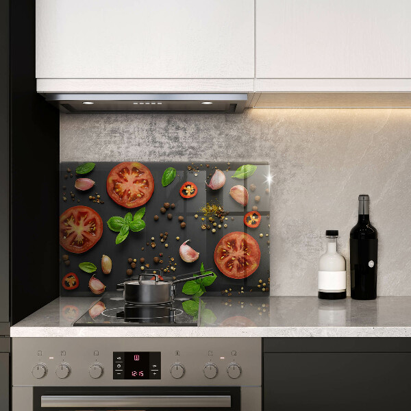 Glas Herdabdeckplatte Tomaten und Gewürze