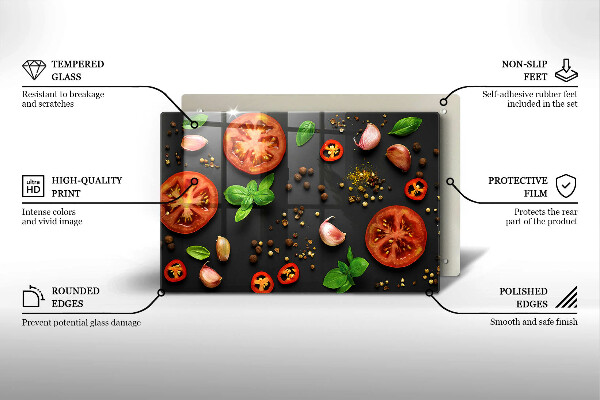 Glas Herdabdeckplatte Tomaten und Gewürze