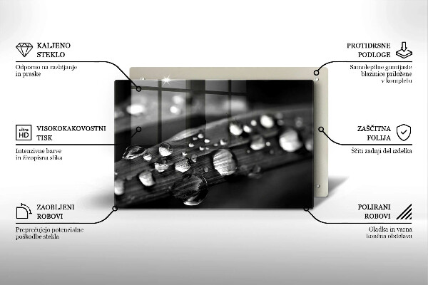 Glas Herdabdeckplatte Tautropfen auf den Blättern