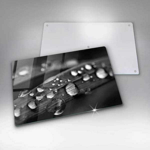 Glas Herdabdeckplatte Tautropfen auf den Blättern