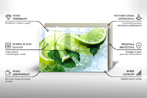 Glas Herdabdeckplatte Limette Minze und Eis