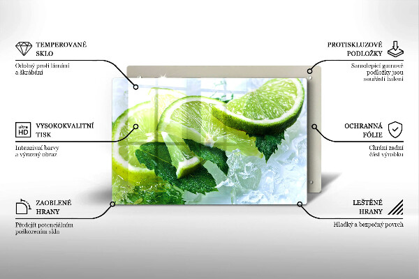 Glas Herdabdeckplatte Limette Minze und Eis