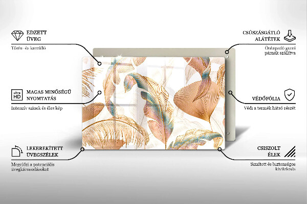 Glas Ceranfeldabdeckung Boho-Federn und Blätter