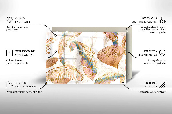 Glas Ceranfeldabdeckung Boho-Federn und Blätter
