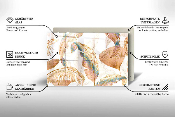 Glas Ceranfeldabdeckung Boho-Federn und Blätter