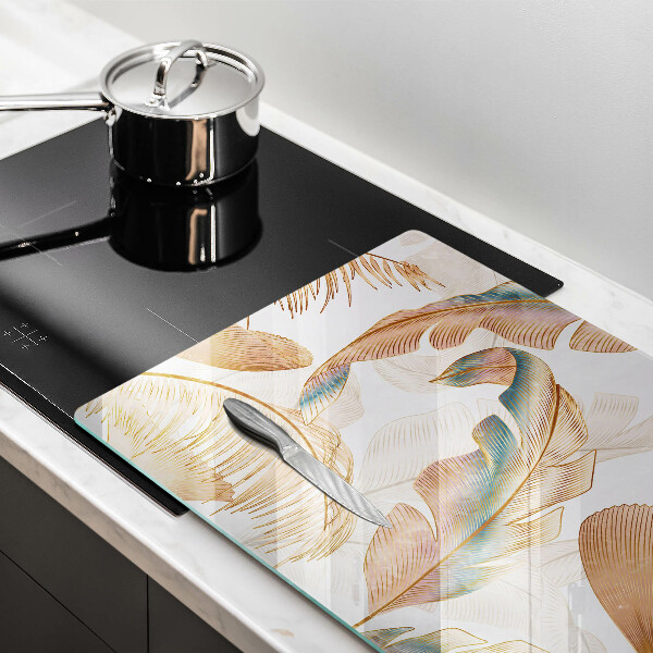 Glas Ceranfeldabdeckung Boho-Federn und Blätter